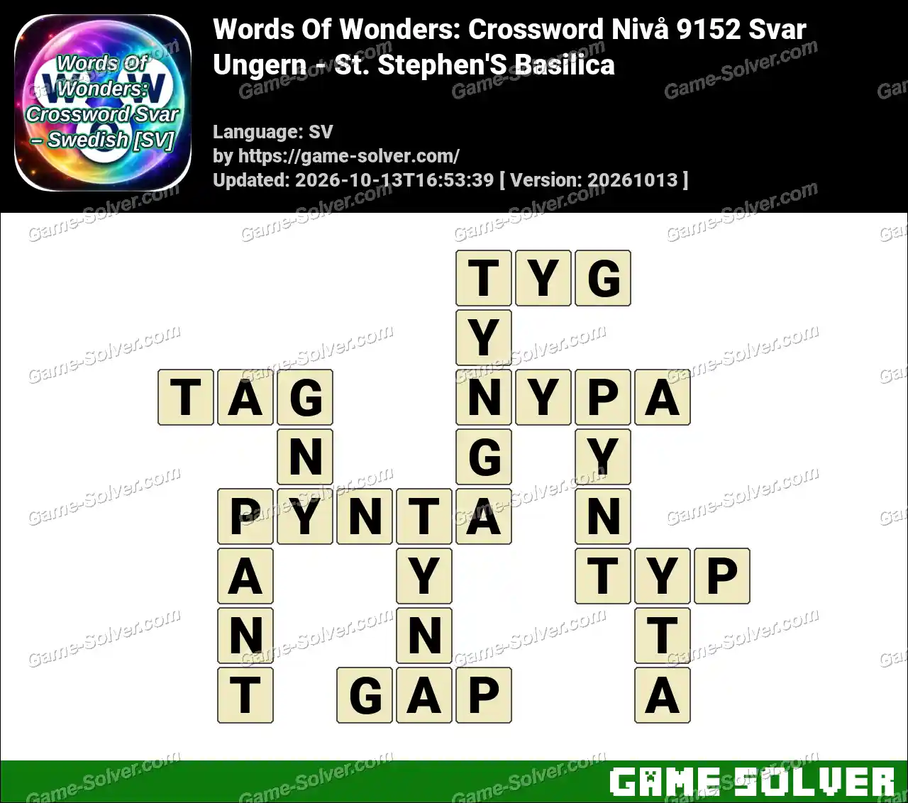 Words Of Wonders: Crossword Nivå 9152 Svar – Ungern – St. Stephen’S Basilica